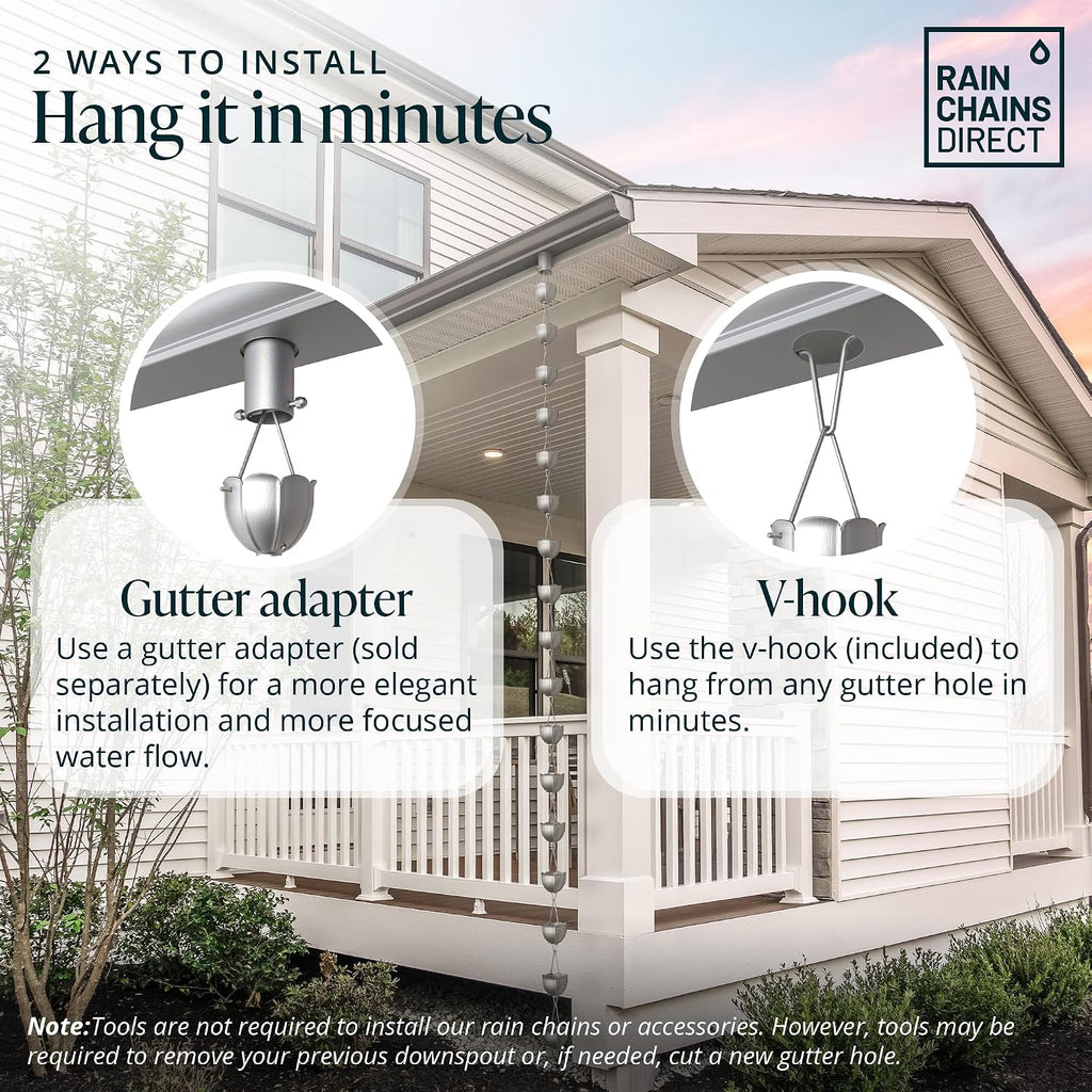 rain chains direct orchid rain chain, 8.5 feet showing dimensions