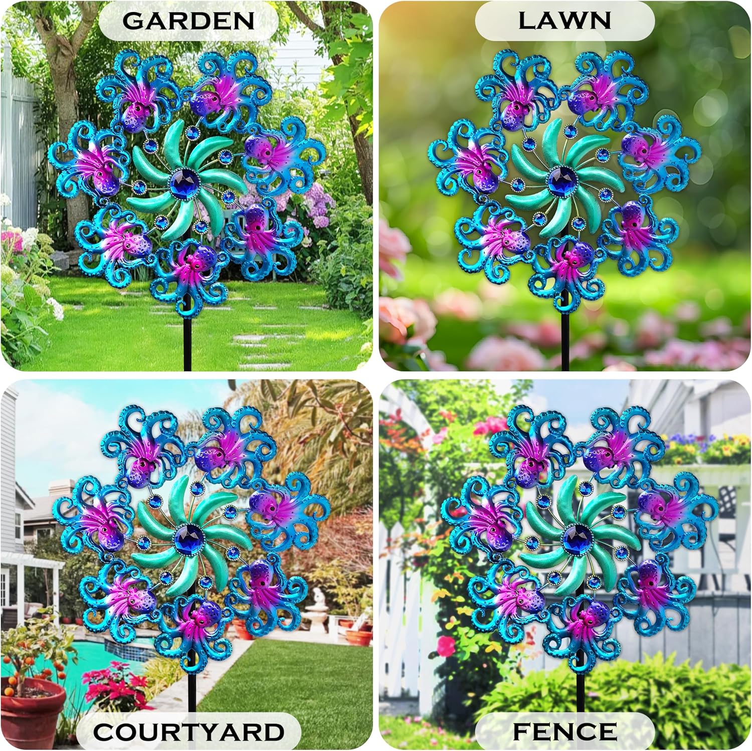 COOZZYHOUR 39" Octopus Wind Spinners for Yard and Garden Stake,Ocean Theme Outdoor Decor - Metal Windmill, Wind Sculpture Decorations for Patio,Lawn