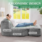 Hobestluk Bean Bag Chair Big Bean Bag Lounger for Adults Bean Bag Couch with Memory Foam Filled for Living Room, Bedroom or Balcony (Chevron Plush Grey)