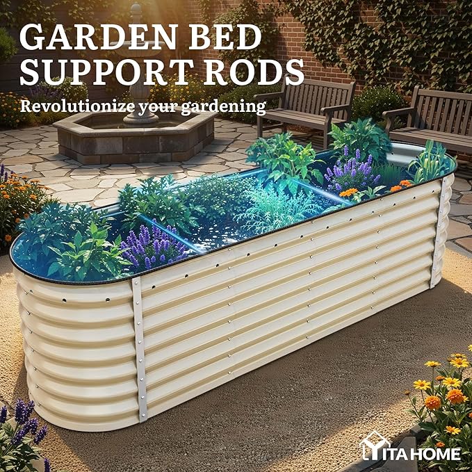 YITAHOME 24" Tall 9 in 1 Raised Garden Bed Kit,96x24 in Large Galvanized Metal Planter Box with Gloves, Safety Rubber & Support Rod, Outdoor Flower Bed for Plants Vegetables Flowers, White