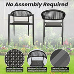 8 Pcs Stackable Patio Dining Chairs, Aluminum Rattan Outdoor Dining Chair with Arms, Woven Rope Garden Armchair Metal No Assembly for Bistro Balcony Porch Deck Yard Cafe Restaurant, Black