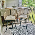 DWVO Outdoor Counter Height Bar Stools Set of 4, Patio Swivel Bar Chairs with Soft Cushions, 360° Rotation, Bar Height Rattan Chairs for Backyard, Poolside, Garden, Beige