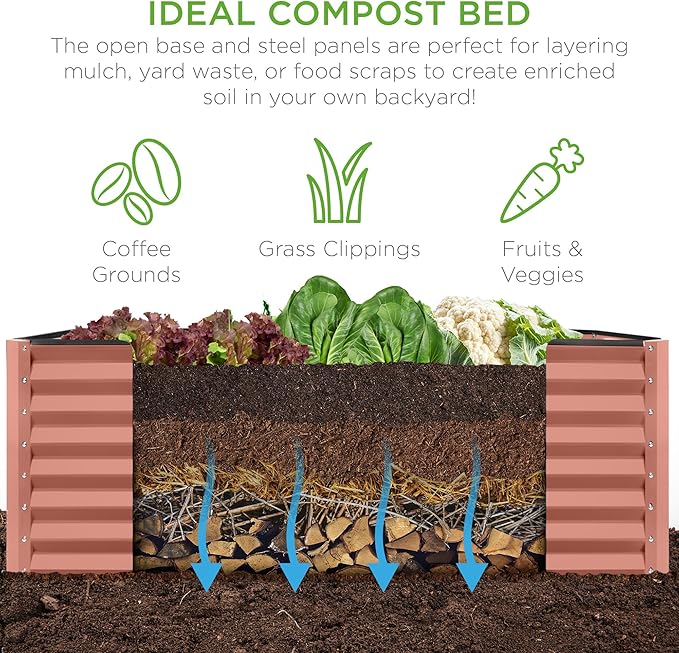 Best Choice Products 8x4x2ft Outdoor Metal Raised Garden Bed, Deep Root Planter Box for Vegetables, Herbs & Flowers, 478-Gallon Capacity, 100% Non Toxic Materials - Terracotta