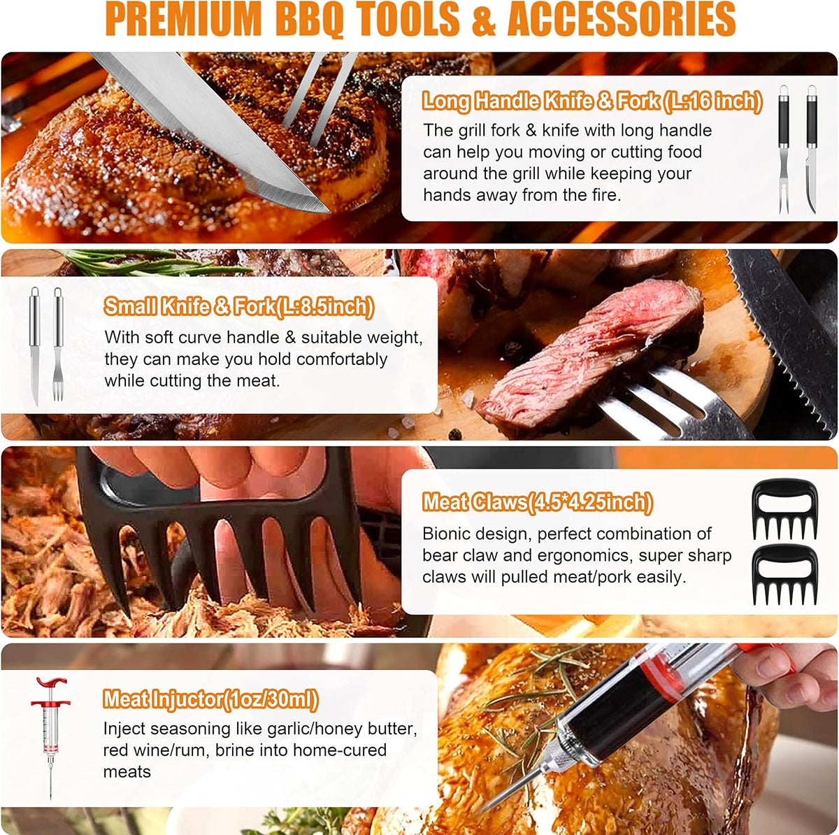 cifaisi 38pcs bbq tools grilling accessories set with, side view