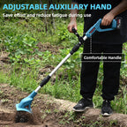 21v cordless tiller cultivator with 4.0 ah battery on a desk or shelf
