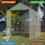 9.75 ft walk-in greenhouse, 18 shelves, waterproof cover, close-up detail