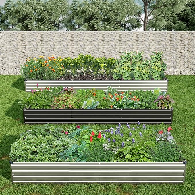 2PCS 7x3x1ft Galvanized Raised Garden Bed Kit,Metal Planter Box for Vegetables,Flowers,Herbs Durable Rust-Resistant Patio Gardening Beds,Silver