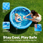 Sloosh Inflatable Kiddie Pool, 34"x10" Blow Up Kid Swimming Pool, 3 Rings Blue Baby Pool for Toddler, Play Pit for Dog with Ocean Whale Pattern for Summer Water Party Backyard Garden(Whale)