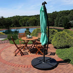 Sunnydaze 10' Solar Offset Patio Umbrella - Solar Cantilever Umbrella Outdoor with LED Lights - Polyester Shade, Air Vent, & Cross Base