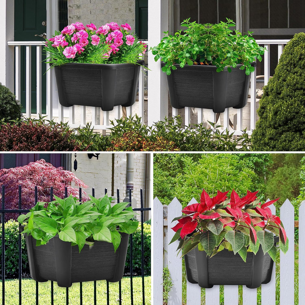 ORIMERC 9.8 Inches Self Watering Wall Planters for Indoor Plants, Railing Planters Balcony Planters Wall Hanging Planters, Lightweight, Dark Coffee (Pack of 8)
