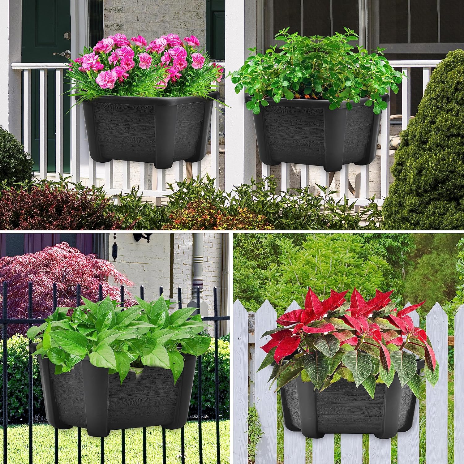 ORIMERC 9.8 Inches Self Watering Wall Planters for Indoor Plants, Railing Planters Balcony Planters Wall Hanging Planters, Lightweight, Dark Coffee (Pack of 8)