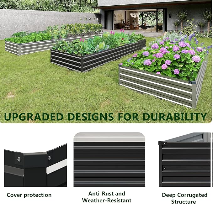 2PCS 8x4x1ft Galvanized Raised Garden Bed Kit,Metal Planter Box for Vegetables,Flowers,Herbs Durable Rust-Resistant Patio Gardening Beds,Black