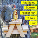 Large Squirrel Picnic Table Feeder - Cedar Squirrel Feeders for Outside Trees, Deck, Fence - Funny Corn Cob Holders, Novelty Hanging Mini Picnic Table for Squirrels, Fun Wooden Chipmunk Bench Platform