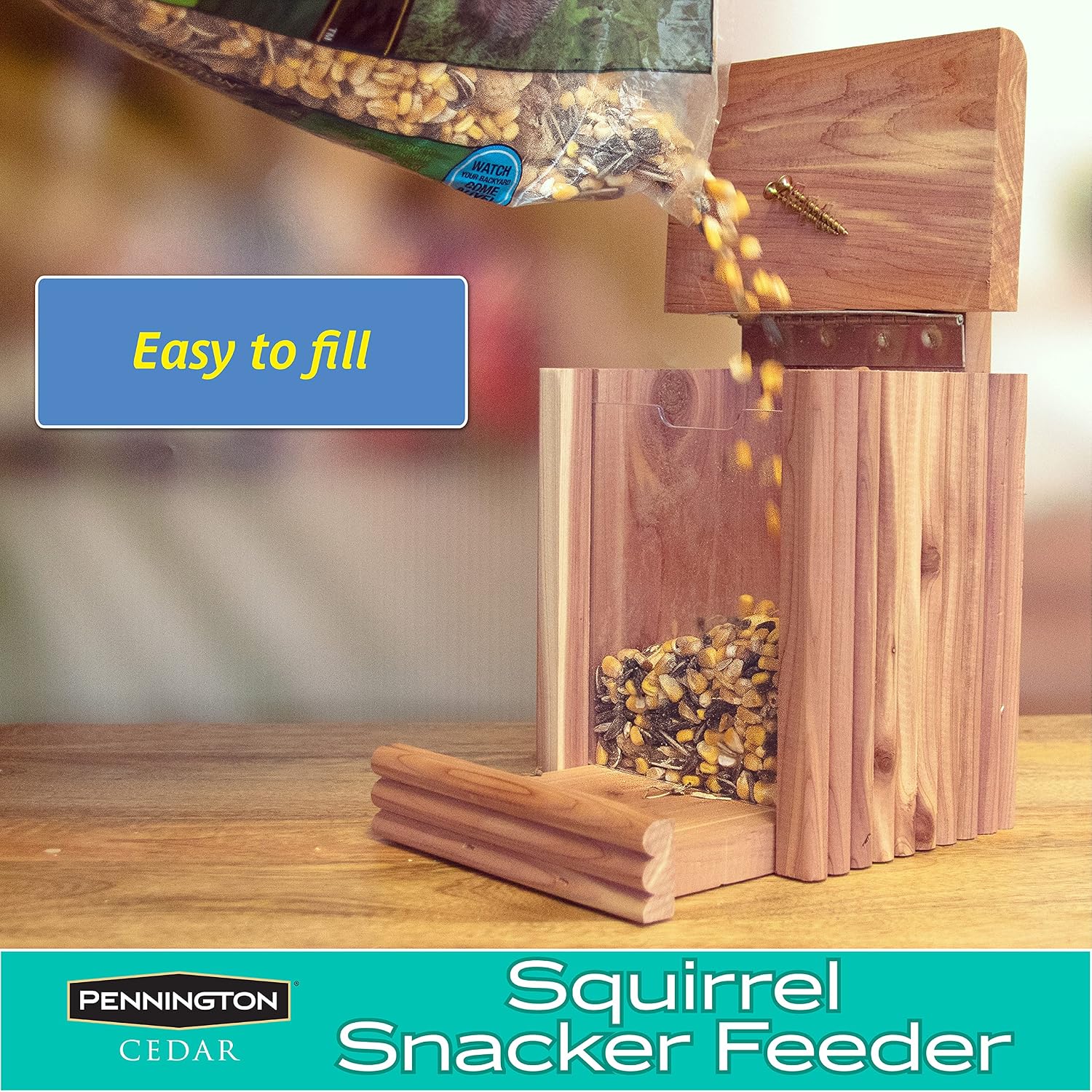Pennington Cedar Squirrel Snacker Feeder, Squirrel Feeder, 2.75 LB | Hanging squirrel feeder, bird and squirrel feeder, eastern red cedar; mounts to tree, post or fence, keeps food dry