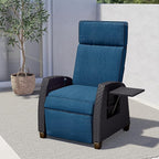 Grand patio Outdoor Recliner Chair Patio 150° Lay Flat Recliner with Flip Table Wicker Reclining Lounge Chair Peacock Blue