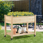 yaheetech raised garden bed with wheels 42x23x33in wooden shown in use
