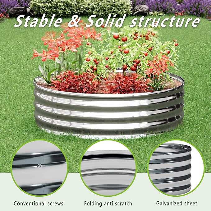 3PCS 2x2x1FT Galvanized Raised Garden Bed Kit,Vegetable Boxes-Round Metal Flower Box,Large Planter Raised Beds Outdoor Garden for Planting,Fruit,Herb-Silver