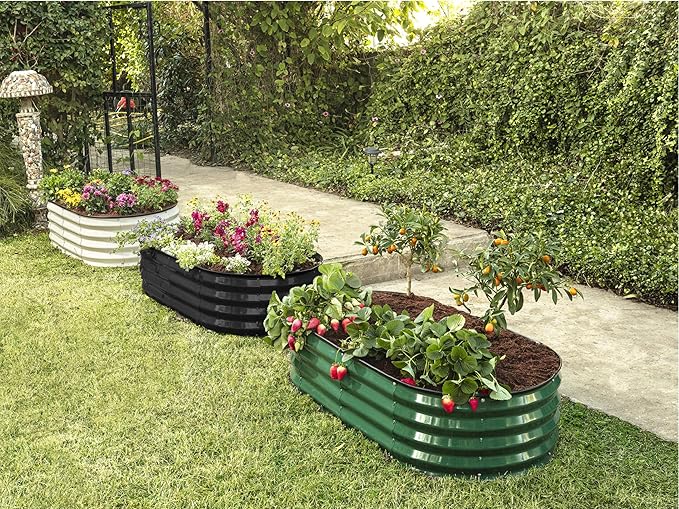 Plant & Plot Galvanized Raised Garden Beds Outdoor // 4×2×1 ft (2-Pack) Planter Raised Beds for Gardening, Vegetables, Flowers // Large Metal Garden Box // Patented Tool-Free Design (Black)