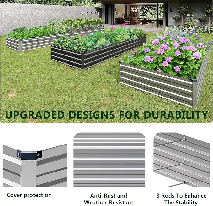 2PCS 7x3x1ft Galvanized Raised Garden Bed Kit,Metal Planter Box for Vegetables,Flowers,Herbs Durable Rust-Resistant Patio Gardening Beds,Silver