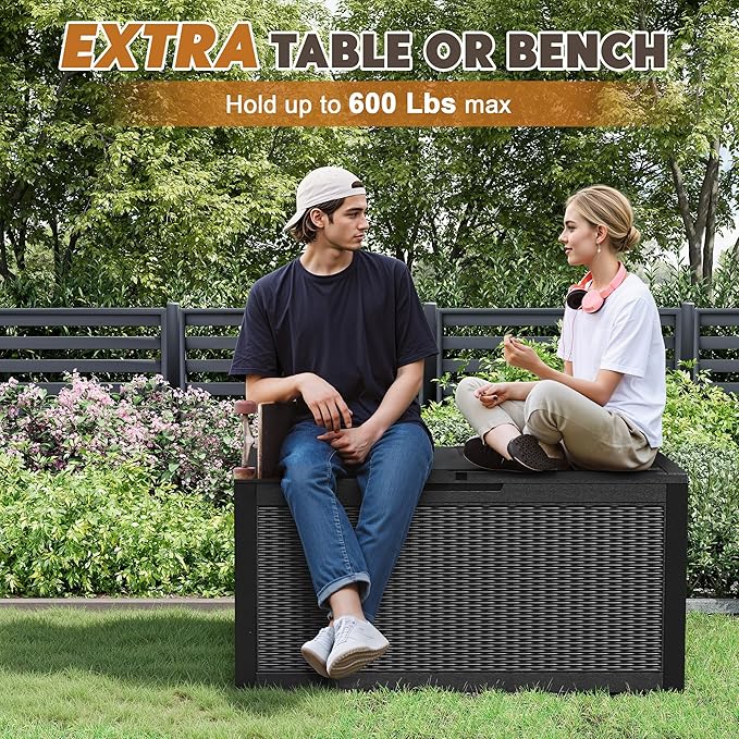 Outdoor Storage Box, Resin Deck Boxes Indoor and outdoor, Waterproof Storage Box Lockable Lid (Black,100 Gallon)