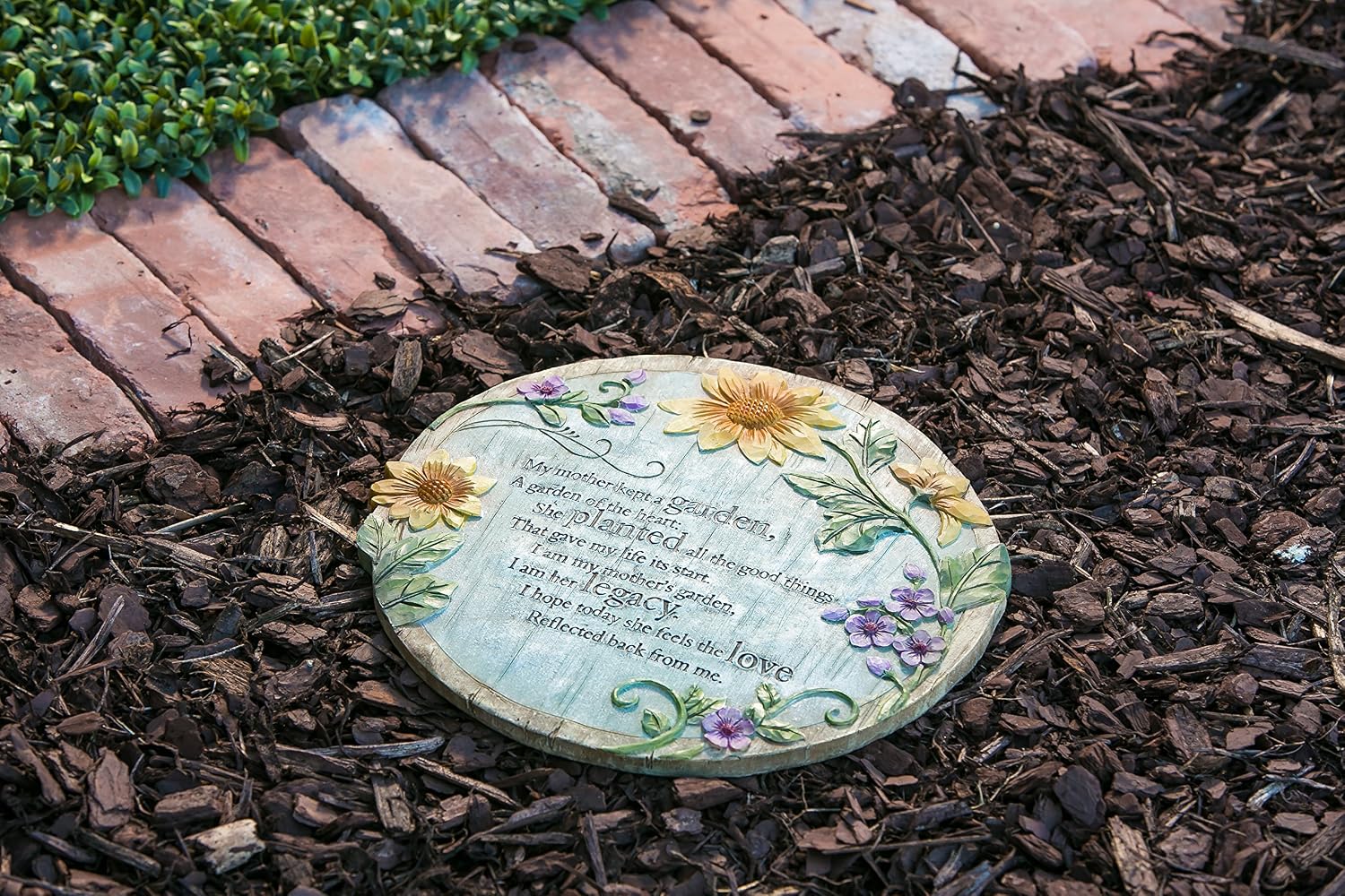 Evergreen Flag Memorial Stones | My Mother Kept a Garden | 12 Inches Wide | Remembrance Decor for Homes, Lawn and Garden | Outdoor or Indoor