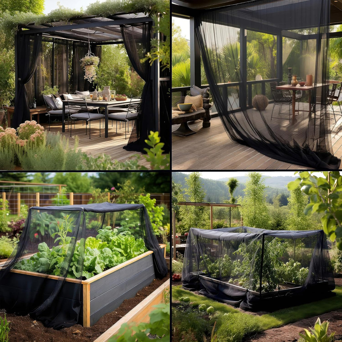 netting cover, 10x50 ft black garden-netting, polyester mosquito shown in use
