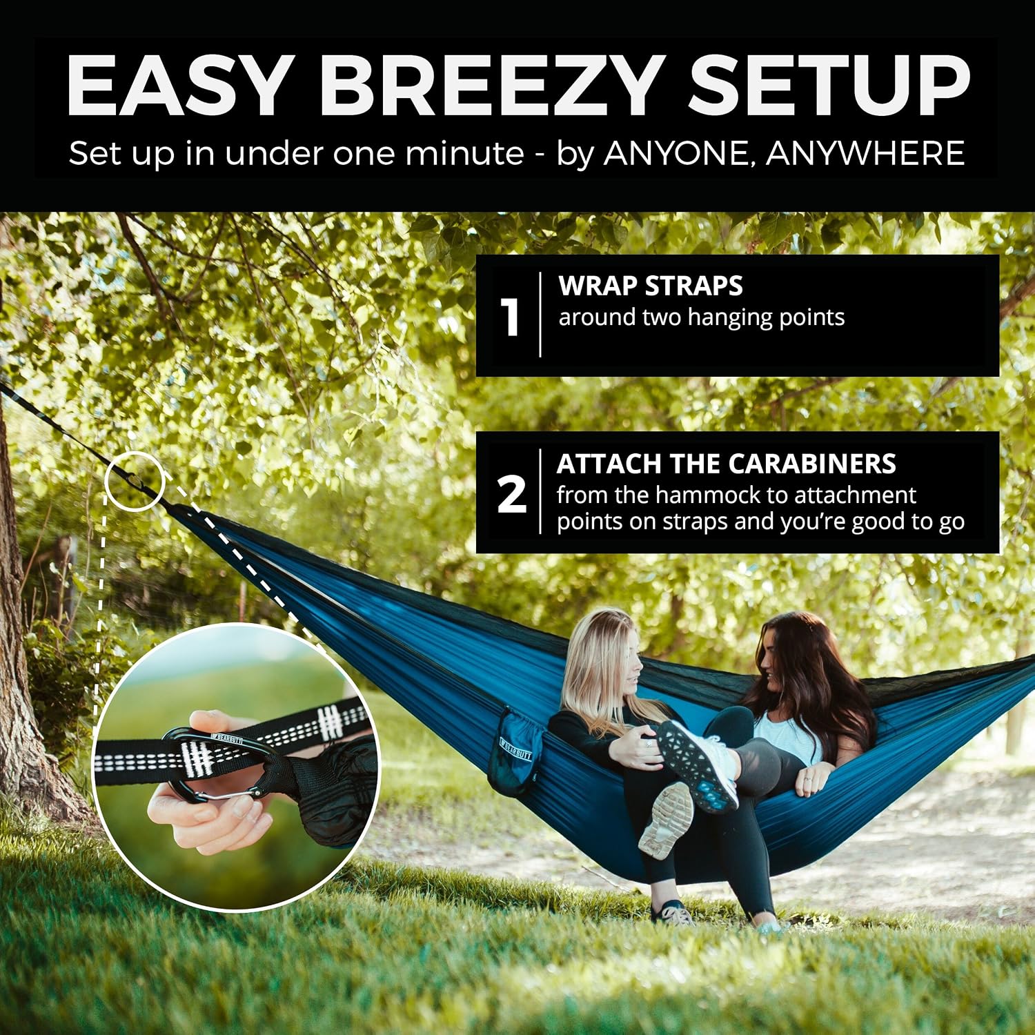 Bear Butt Kodiak Hammock Straps for Trees - 20 Feet Long, 40 Combined Loops - Holds 1000 Pounds - Camping Accessories With Carabiner