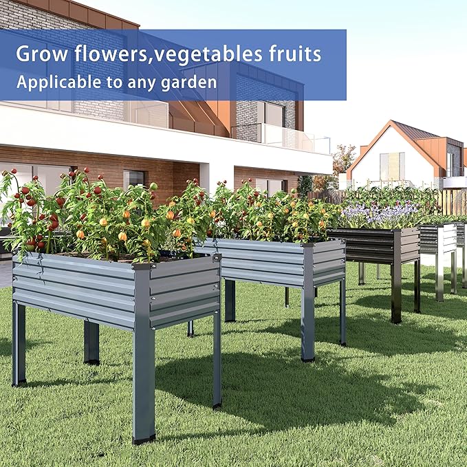 Galvanized Raised Garden Bed with Legs,48×18×30in Elevated Planter Box for Backyard,Outdoor Garden, Patio, Balcony, 300lb Capacity,Silver