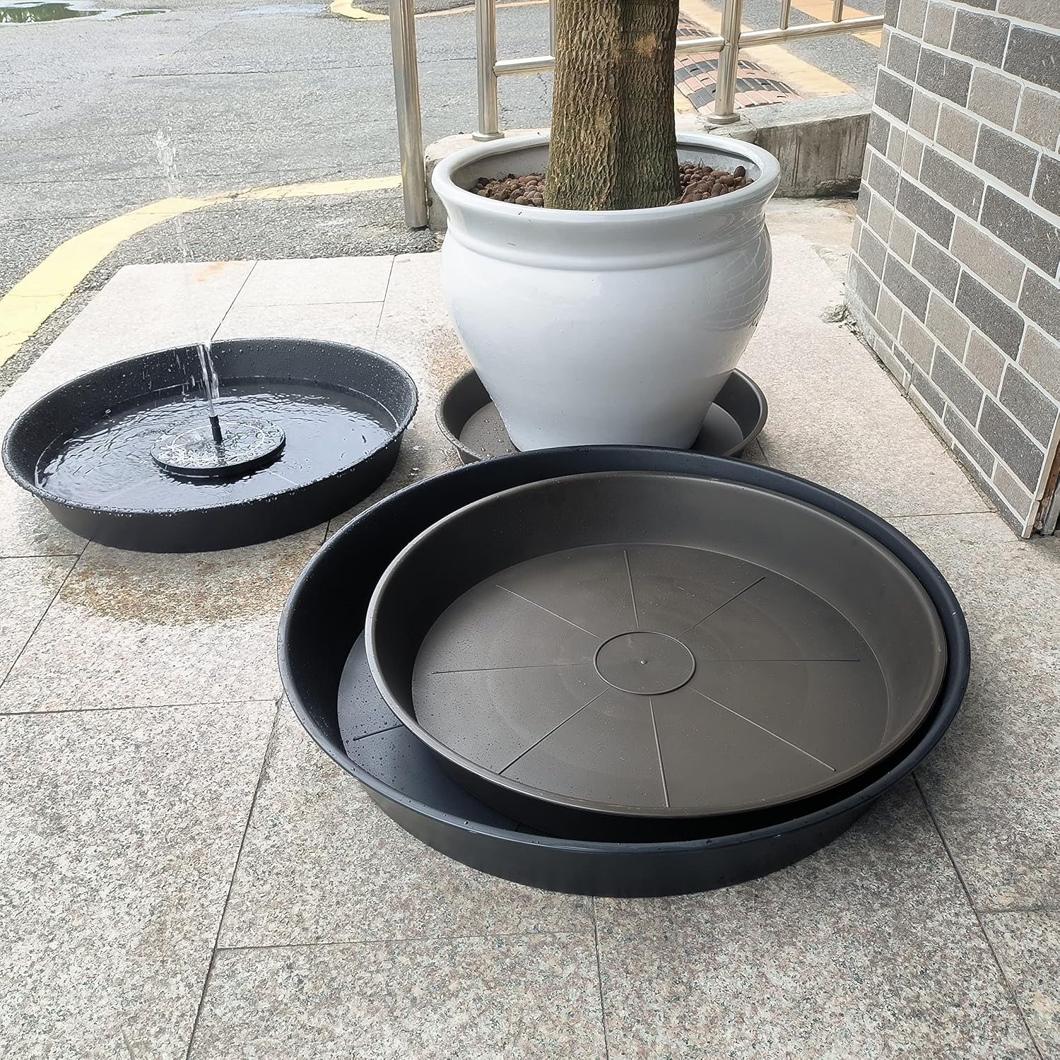 2 Pack of Bird Bath Bowl 18 19 inch, 2.7" Depth, 20 21 22 23 24 25 26 inch Heavy Duty BirdBath Bowls only, Plastic Round Large Plant Saucer Dish for Garden (19", Black)
