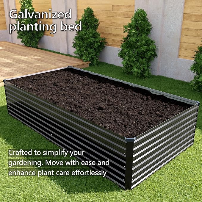 12x4x2FT Galvanized Raised Garden Bed Kit,Vegetable Plant Boxes-Rectangle Metal Flower Box,Large Planter Raised Beds Outdoor Garden for Planting,Fruit,Herb-Black