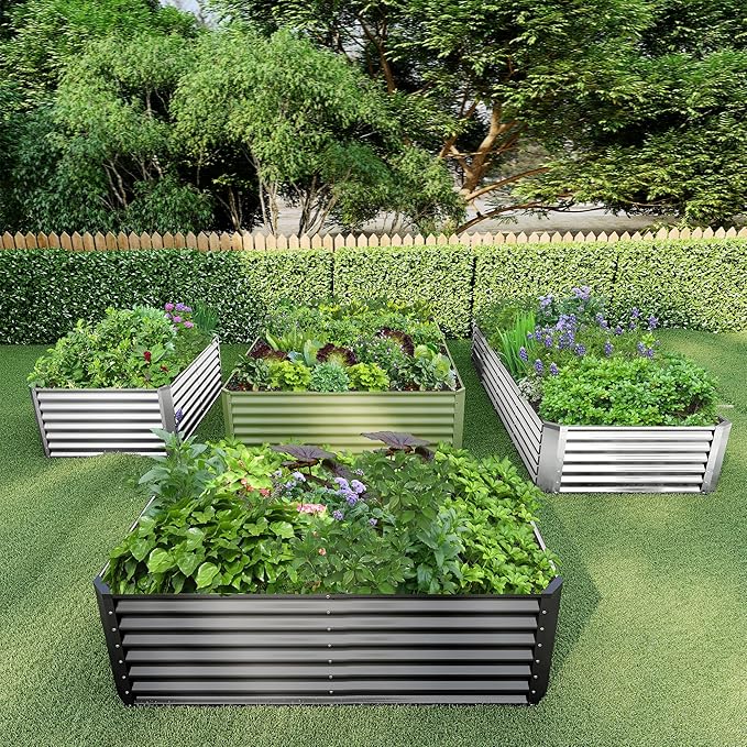 6x3x2FT Galvanized Raised Garden Bed,Galvanized Planter Boxes Outdoor, Large Metal Raised Garden Beds for Vegetables-Green