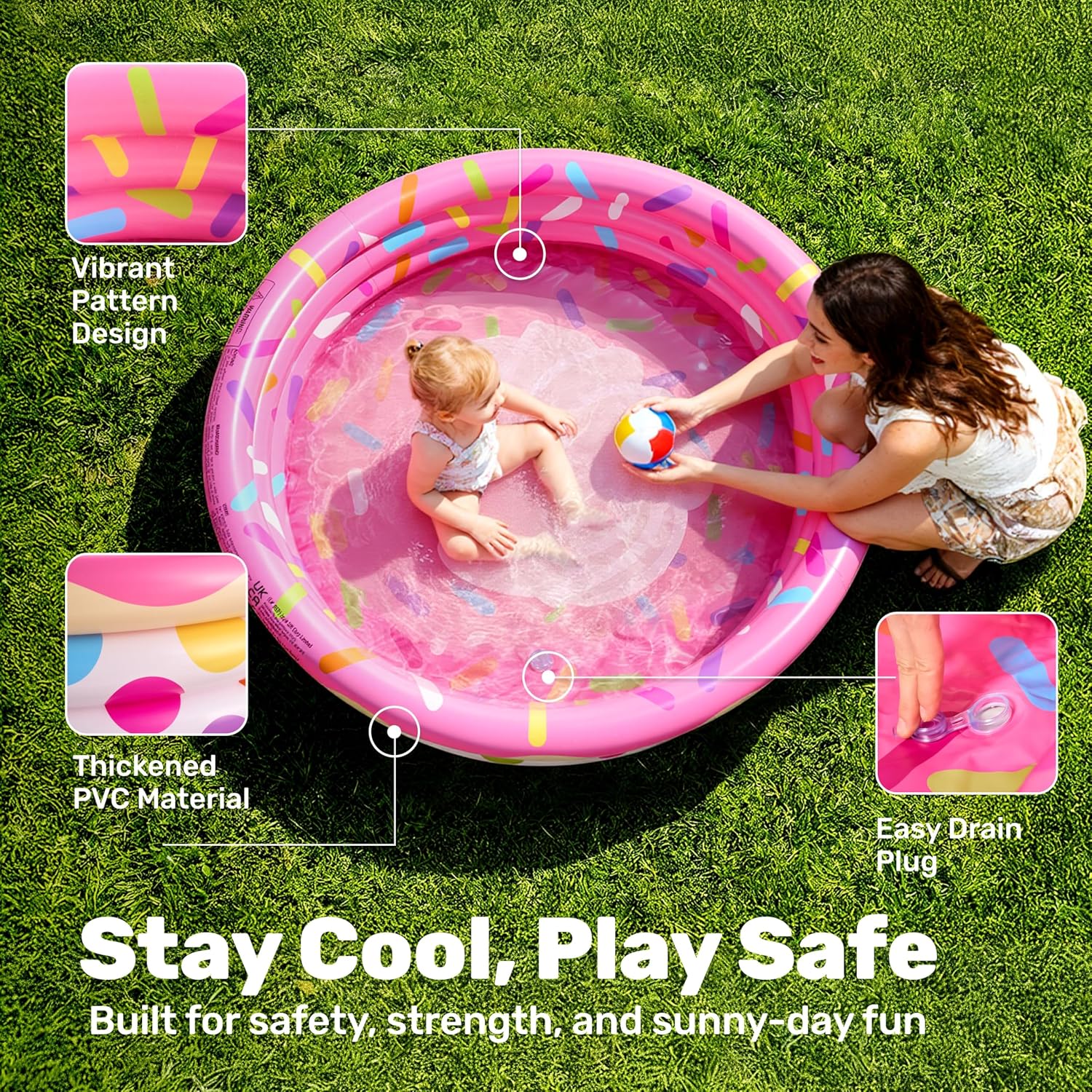 3 Pack 45" X 10" Inflatable Kiddie Pools, Watermelon & Pineapple & Cupcake Swimming Pool for Kids Seasonal Merriment, Indoor&Outdoor Water Pool Baby Swimming Pool Pit Ball Pool