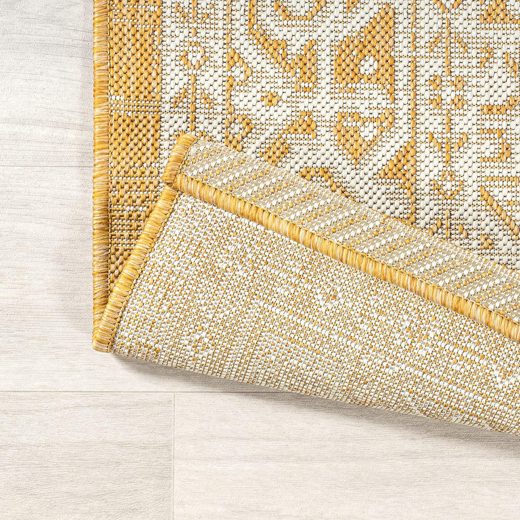 JONATHAN Y Medallion Weave Indoor Outdoor Runner Rug 2X8 Yellow/Cream, Sinjuri Textured for Backyard, Patio, Porch, Easy-Cleaning, High Traffic, Pet-Friendly, Non-Shedding (SMB101I-28)