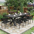 8 Pcs Stackable Patio Dining Chairs, Aluminum Rattan Outdoor Dining Chair with Arms, Woven Rope Garden Armchair Metal No Assembly for Bistro Balcony Porch Deck Yard Cafe Restaurant, Black