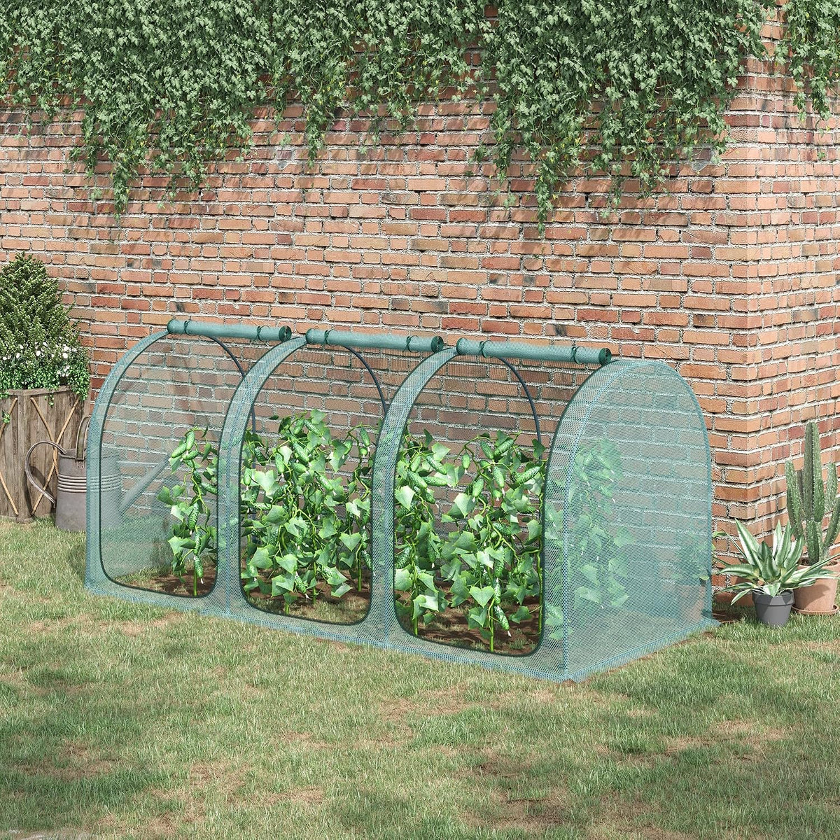 outsunny 9' x 4' crop cage plant protection shown in use