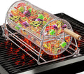 2-in-1 Rolling Grill Basket 304 Stainless Steel Rotatable with Dual Handles | Crank & Straight Grip Handles, Grill Net for Vegetables Shrimp & More, Ideal BBQ Gift for Men, Dad, Husband, Dishwasher Safe