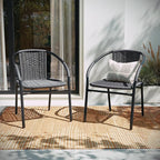 EMMA + OLIVER Set of 4 Modern Rattan Indoor/Outdoor Stack Chairs, Stacking Rattan Patio Chairs with Curved Back and Cross Bracing, Gray