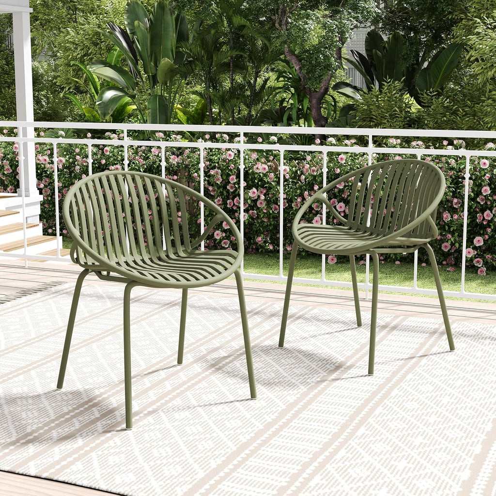 Christopher Knight Home Set of 2 Tita Modern Patio Outdoor Dining Chairs, Stacking Chair, Outside Dinner,Garden/Balcony/Poolside Stackable Accent Chairs,Metal Legs,Plastic Cutout Backrest, Green