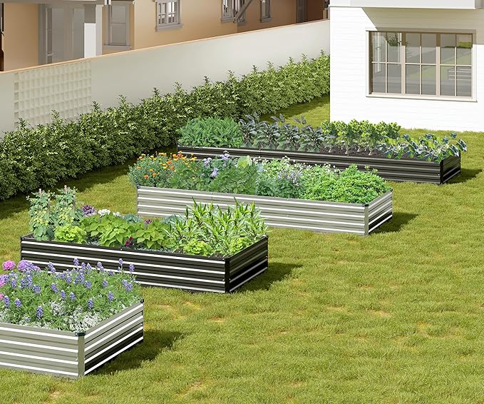 2PCS 9x3x1ft Galvanized Raised Garden Bed Kit, Galvanized Planter Raised Garden Boxes Outdoor, Large Metal Raised Garden Beds for Vegetables,Silver