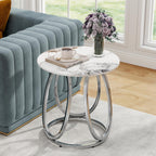O&K FURNITURE Silver Side Table Living Room, Round End Table with Metal Frame, Modern Nightstand for Small Spaces, Bedroom, Home Office, 1PC