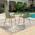 Christopher Knight Home Set of 2 Tita Modern Patio Outdoor Dining Chairs, Stacking Chair, Outside Dinner,Garden/Balcony/Poolside Stackable Accent Chairs,Metal Legs,Plastic Cutout Backrest, Green