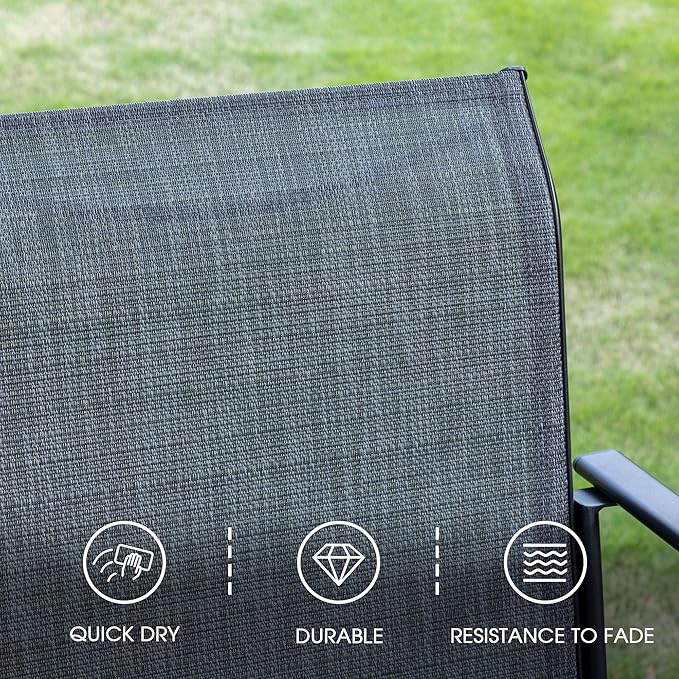 VICLLAX 3 Pieces Patio Dining Set for 2, Outdoor Furniture Set Includes 1 Small Patio Table and 2 Stackable Patio Sling Chairs, Patio Bistro Set for Outsides, Grey Wood-Like Table and Grey Chairs