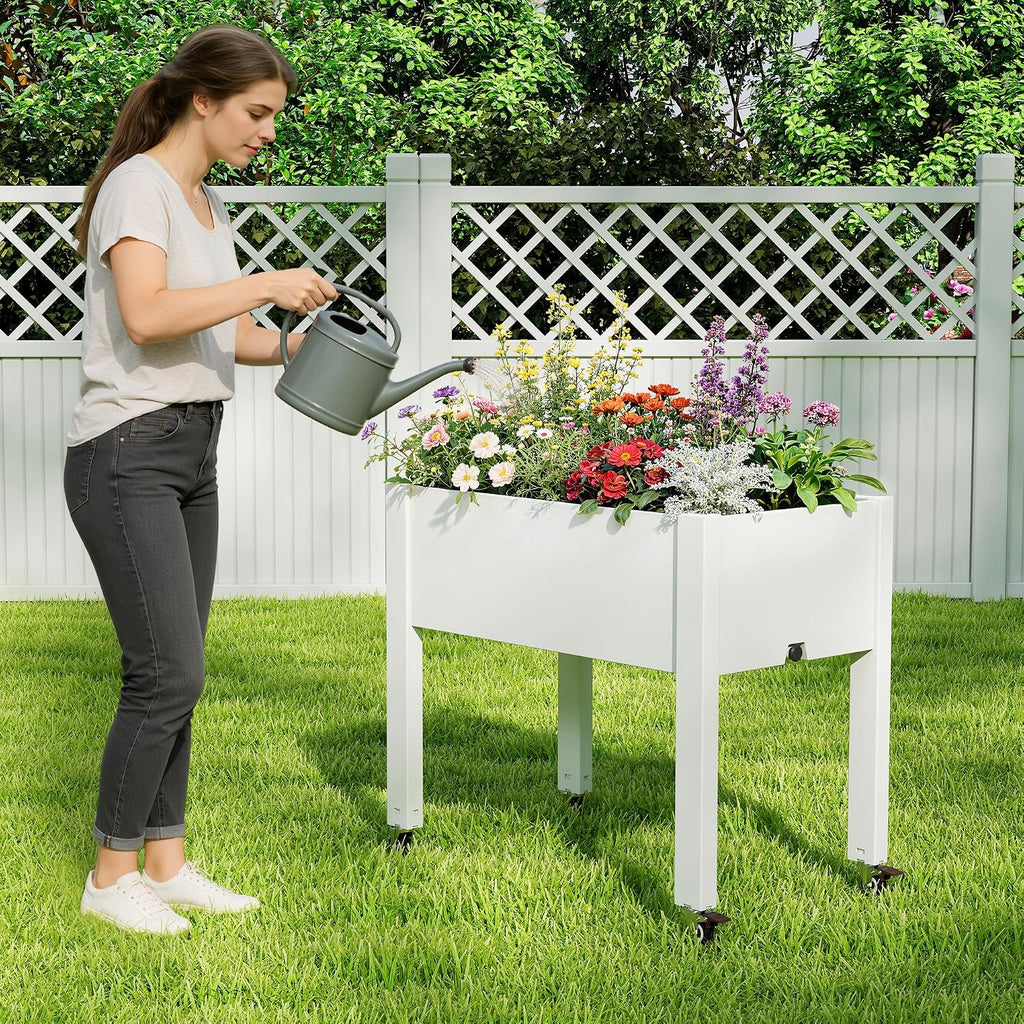 elevated raised garden bed with wheels,planter box,ashen-26.3" h, package contents
