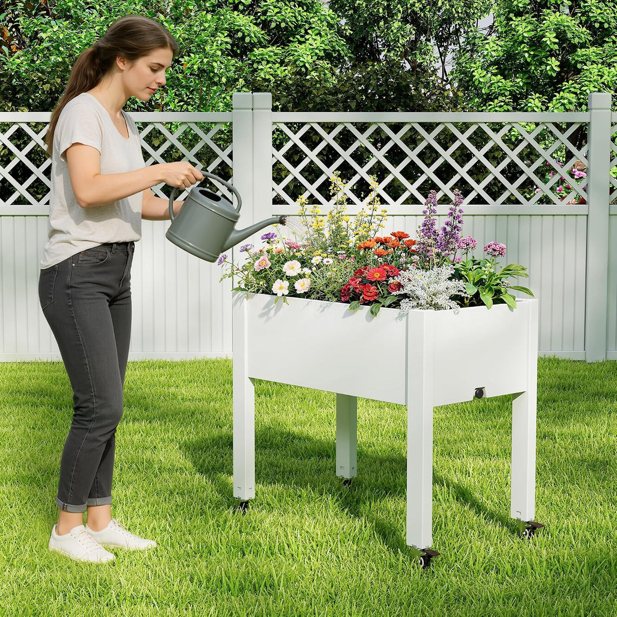 elevated raised garden bed with wheels,planter box,ashen-26.3" h, package contents