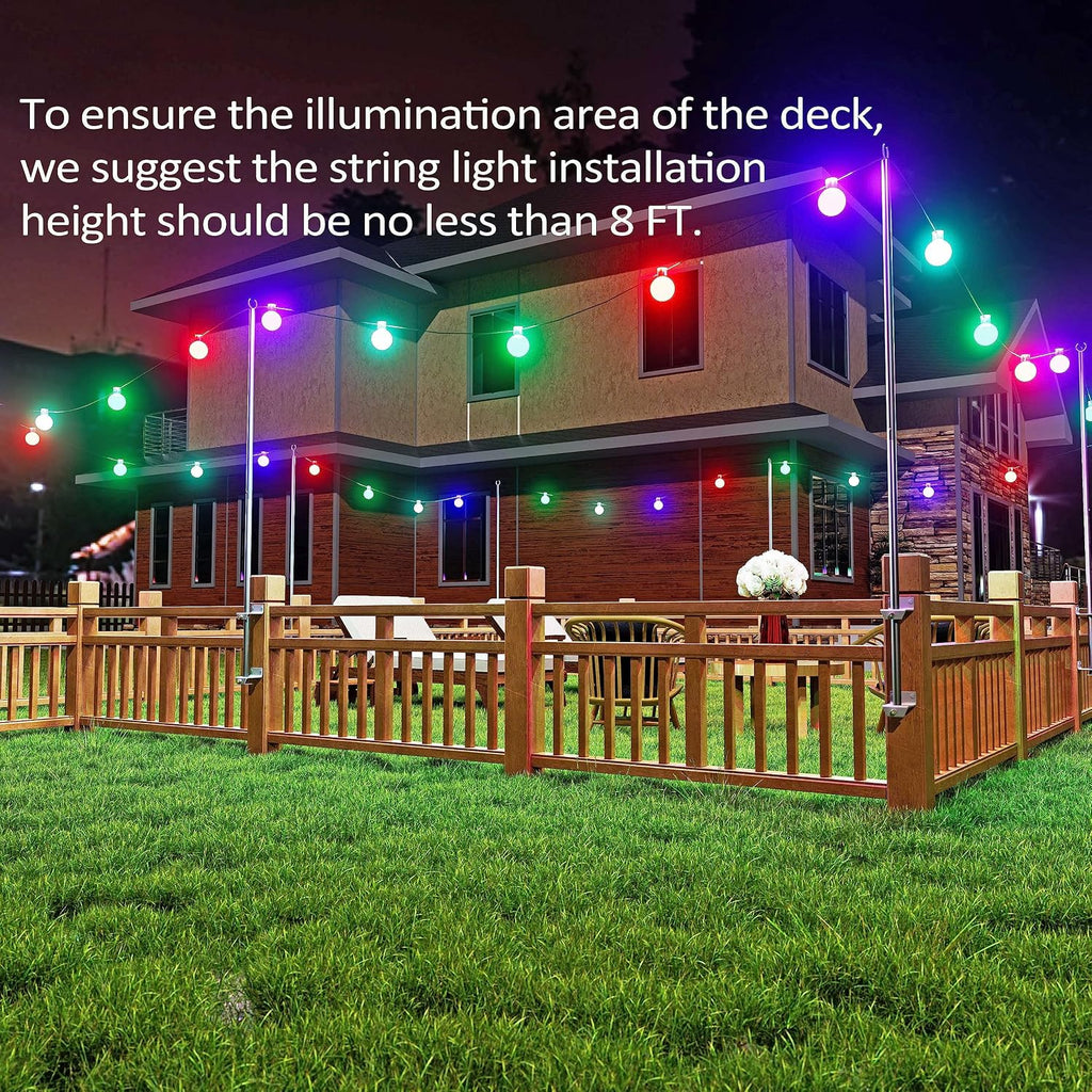 2 Pack 6.5 FT Stainless Steel String Lights Pole Bracket/Holder for Deck Railing Wood Posts, Black