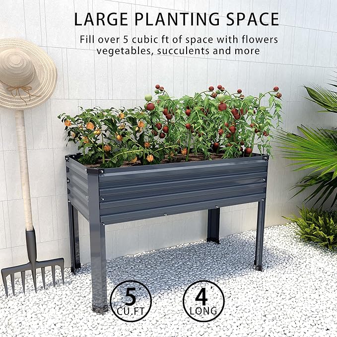 2PCS Galvanized Raised Garden Bed with Legs,2PCS 48×18×30in Elevated Planter Box for Backyard,Outdoor Garden, Patio, Balcony, 300lb Capacity,Grey