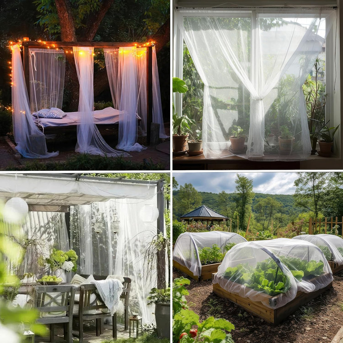 white diy mosquito net fabric | 10x10 ft showing dimensions