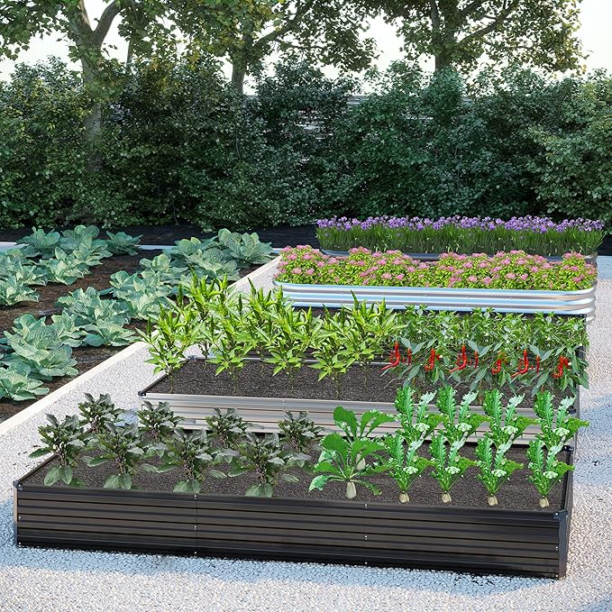 2PCS 12x4x1FT Galvanized Raised Garden Bed Kit,Vegetable Boxes-Rectangle Metal Flower Box,Large Planter Raised Beds Outdoor Garden for Planting,Fruit,Herb-Silver