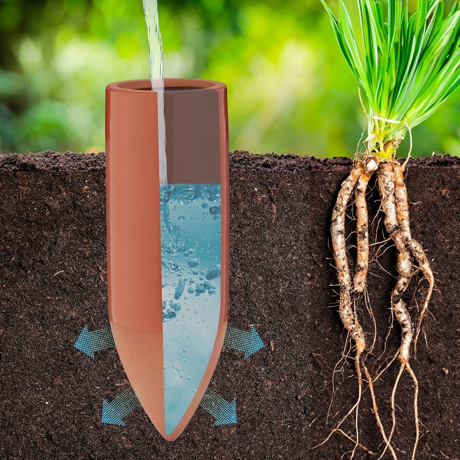 Relaxdays Clay Watering Spikes, Set of 3, 330ml, Irrigation Stakes for Houseplants & Balcony Pots, with Lid, Terracotta, Ceramics, 330 ml