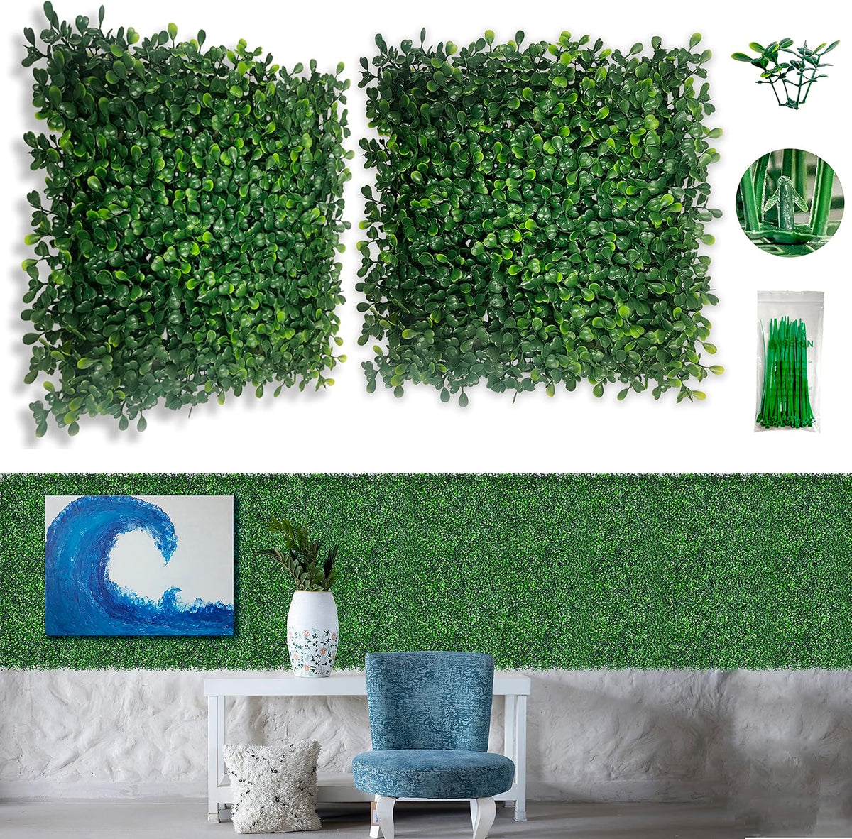 bybeton 24pk 10"x10" fake boxwood greenery backdrop privacy, main product view